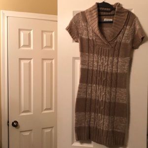 Striped tan sweater dress